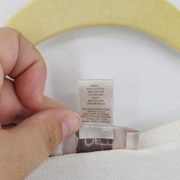 Loft Metallic Floral Print Lace Overlay Round Neck Pullover Knit Sweater Size M - Picture 5 of 5